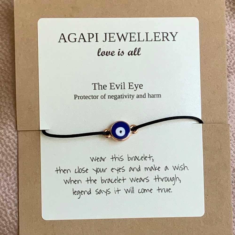 AGAPI JEWELLERY Blue Evil Eye Bracelet -Black Cord